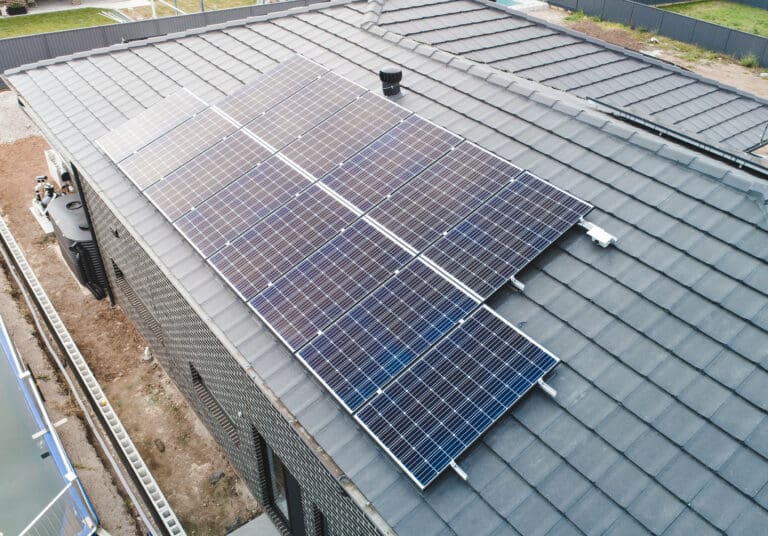 Solar panels on the roof of a house.