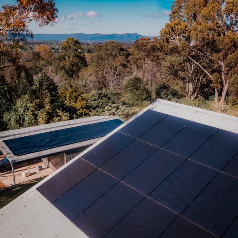 Solar panels on the roof of a house.