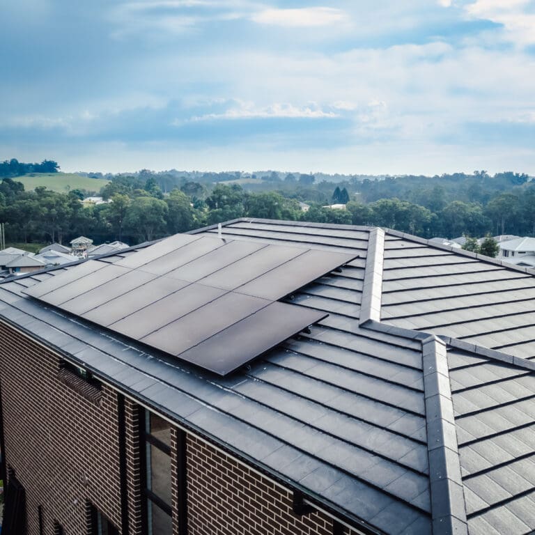 Solar panels on the roof of a house.