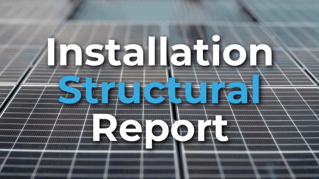 Text "Installation Structural Report" over a close-up of solar panels.