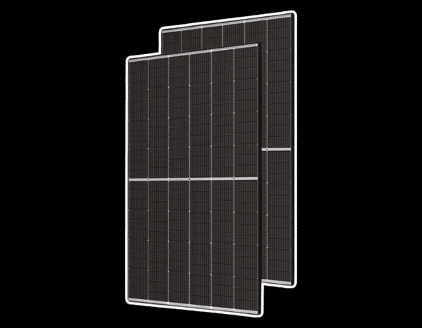 Two stacked solar panels with a grid pattern on a black background.