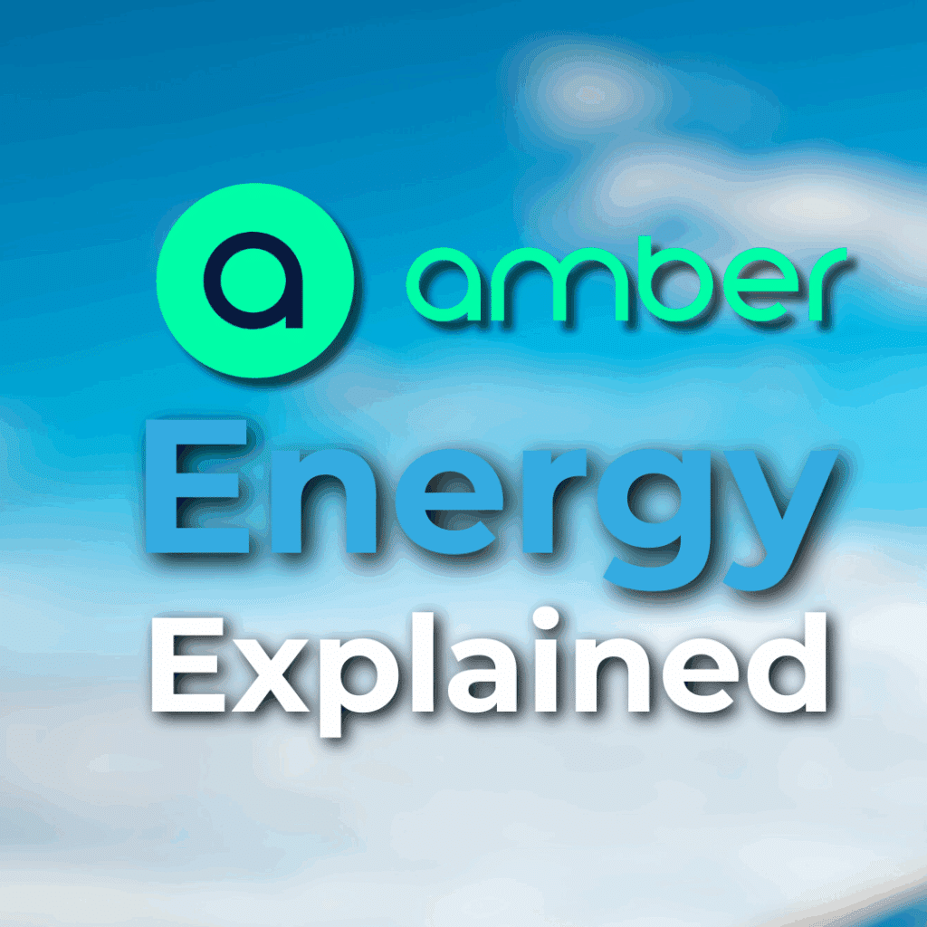 Logo with the word "amber" and the text "Energy Explained" on a blue sky background with clouds.
