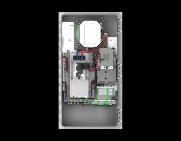 An overhead view of an open computer tower highlighting the internal components and cable management.
