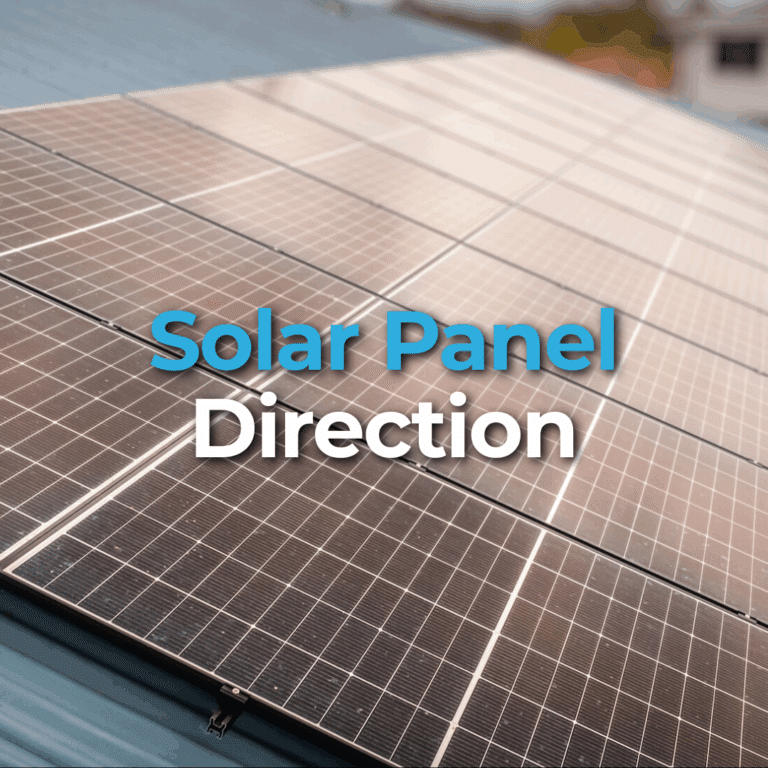 Rows of solar panels installed on a roof with the text "Solar Panel Direction" overlaid in the center of the image.